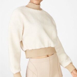 Fabletics Malia Polar Fleece Pullover Top Cropped Crew Neck Sherpa Beige Size L